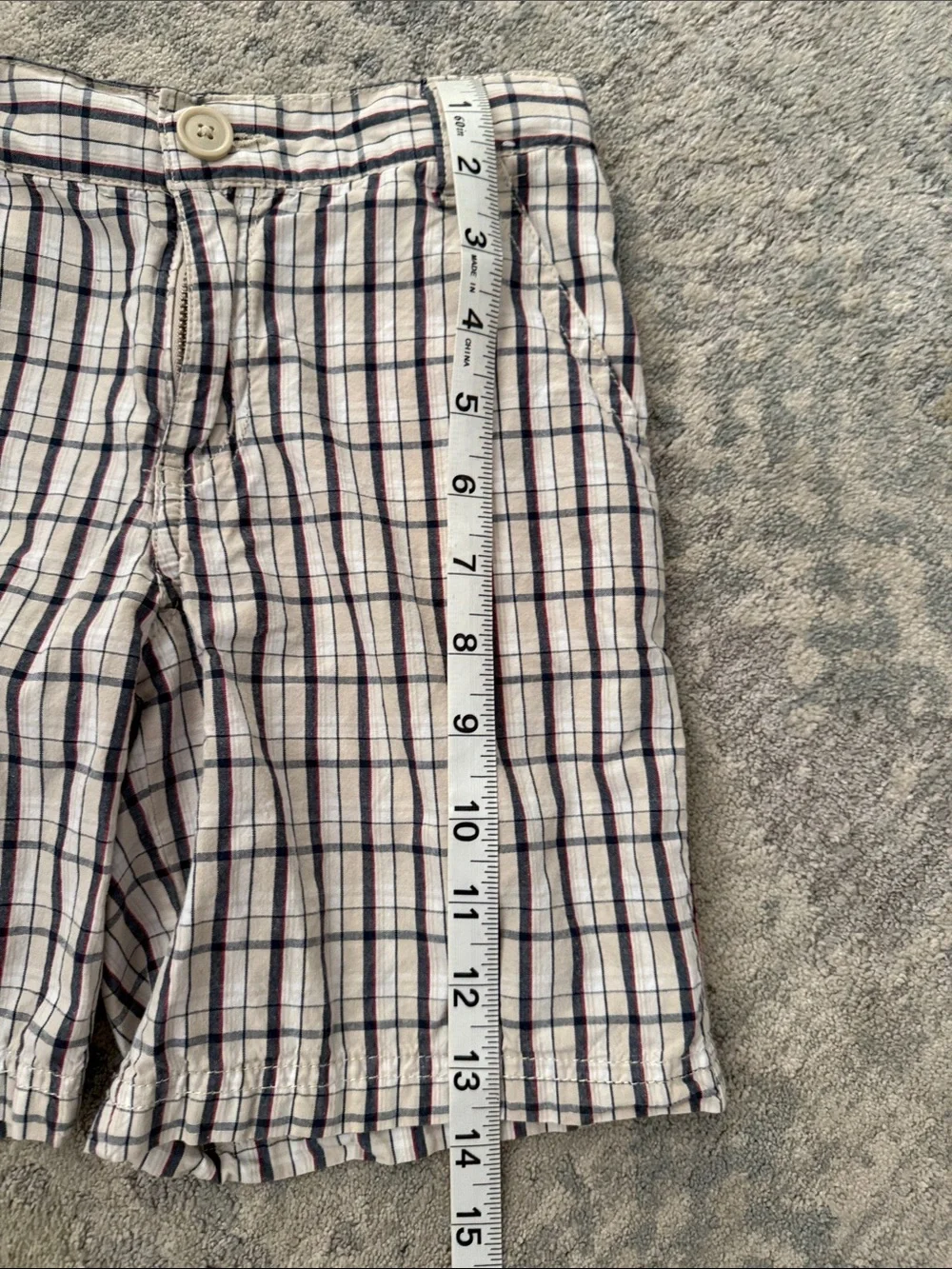 Gymboree Cream Shorts with Navy & Red Plaid